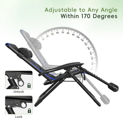 Amopatio Zero Gravity Reclining Patio Chair,XL Foldable Lounge Chair with Removable Cup Holder/Headrest/Footrest,500LBS Capacity, Portable for Outdoor Patio Pool Backyard