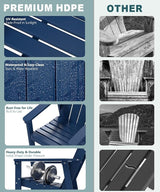 Adirondack Chair Set of 2, All Weather HDPE Fire Pit Chairs, Oversized Plastic Adirondack Chair for Outdoor, Balcony - Photo 4