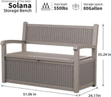 Vixzen 80 Gallon Outdoor Storage Bench Deck Box, Lockable All-Weather Resin Seating with Hidden Storage - Photo 2