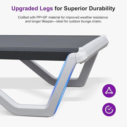 PURPLE LEAF Outdoor Chaise Lounge Set of 3 Plastic Pool Lounge Chair with Metal Side Table Patio Stackable Lounger Chair for Poolside Sunbathing Beach Deck Yard, Grey