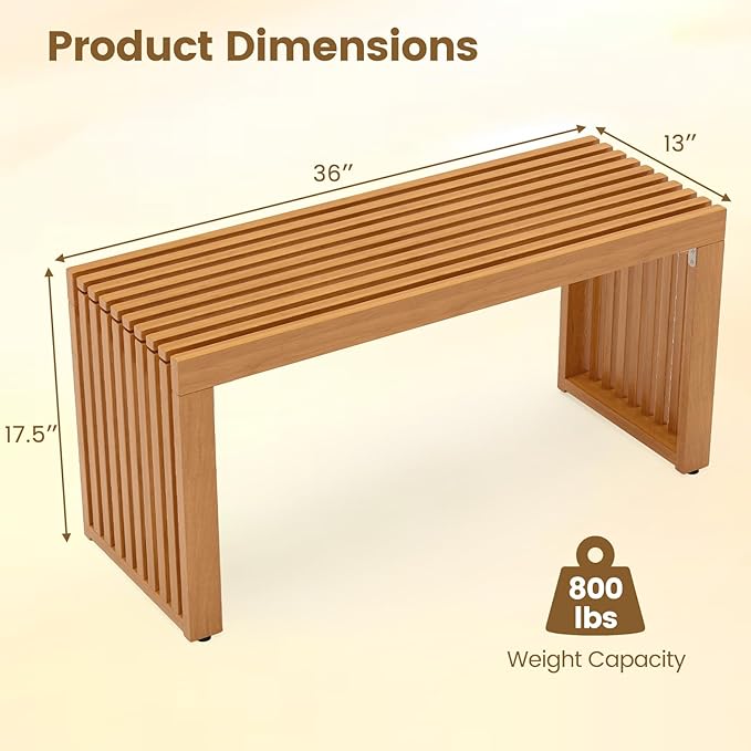 HAPPYGRILL Outdoor Acacia Wood Bench, Patio Bench with Slatted Seat & Metal Protectors, for Entryway Porch Backyard Park, 800 lbs (2)