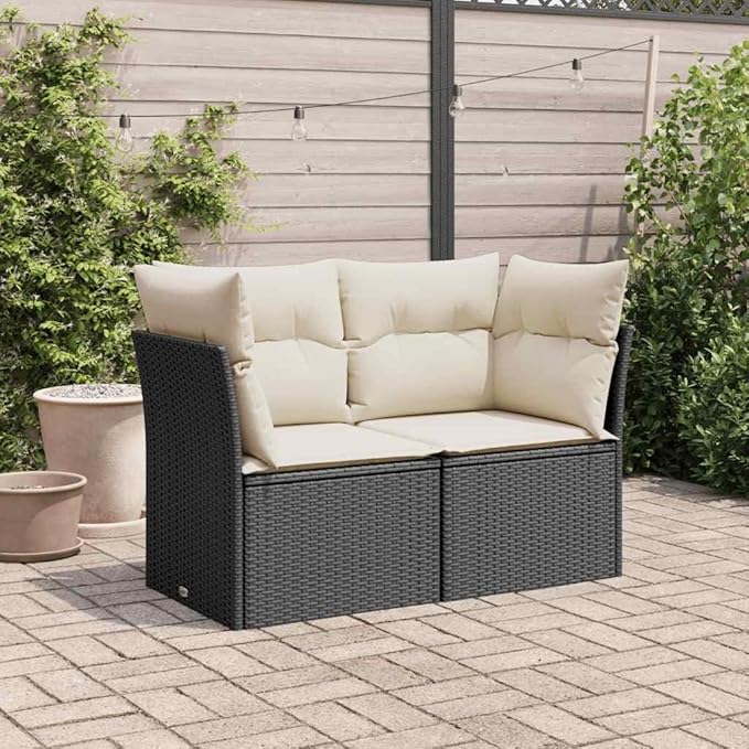 Black PE Rattan 2-Seater Garden Sofa with Removable Covers, Modular Outdoor Furniture Set for Patio and Balcony, Weather-Resistant and Comfortable Seating with Storage