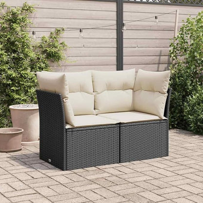 Black PE Rattan 2-Seater Garden Sofa with Removable Covers, Modular Outdoor Furniture Set for Patio and Balcony, Weather-Resistant and Comfortable Seating with Storage