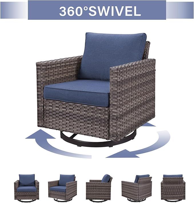 Rilyson Wicker Outdoor Patio Furniture Set - 5 Piece Patio Conversation Set with 2 Swivel Rocker Chairs - Photo 5