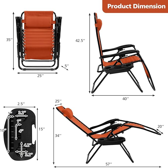 Tangkula Zero Gravity Chair, Folding Patio Lounge Chair Adjustable Outdoor Recliner with Cup Holder - Photo 3