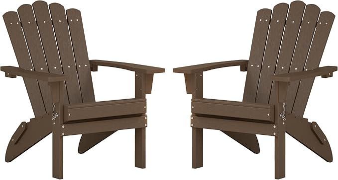 Adirondack Chairs, Folding Chairs Set of 2, Weather-Resistant Patio Chair with Wide Armrests & High Backrest, Fire Pit Chair for Garden, Backyard, Porch