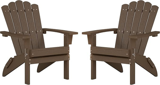 Adirondack Chairs, Folding Chairs Set of 2, Weather-Resistant Patio Chair with Wide Armrests & High Backrest, Fire Pit Chair for Garden, Backyard, Porch