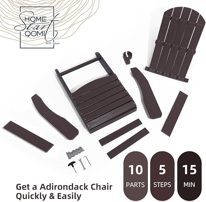 Adirondack Chair, All Weather Resistant Plastic Chairs with Cup Holder, 5 Easy Steps to Install, Outdoor Chairs for Patio, Garden, Backyard Deck, Lawn, Fire Pit - Brown