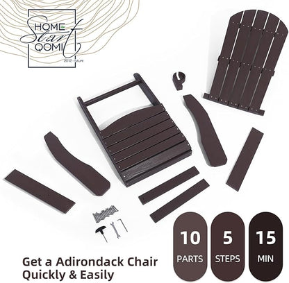 Adirondack Chairs Set of 4, All Weather Resistant Plastic Chairs with Cup Holder, 5 Easy Steps to Install, Outdoor Chairs for Patio, Garden, Backyard Deck, Lawn, Fire Pit - Brown