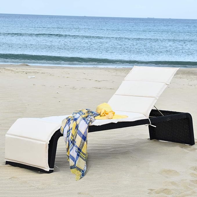 COSTWAY Patio Rattan Lounge Chair, Cushioned Chaise Recliner Chair with Adjustable Back - Photo 4