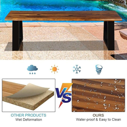 HAPPYGRILL Acacia Wood Patio Bench Set of 2, Dining Picnic Bench with Metal Frame, 57.5" Wood Bench for Indoor Outdoor Garden Backyard Lawn