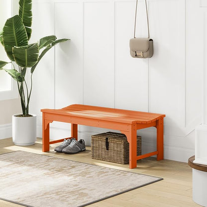 Costaelm Outdoor Benches Weatherproof, All Weather Resistant Park Bench Poly Lumber Backless Garden Bench Seat for Entryway Front Porch, Orange