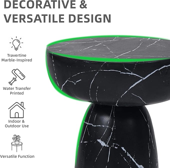 Marble Side Table, 24" Modern Accent Table with Pedestal Stand, Durable Faux Marble Side Table for Small Spaces - Photo 7