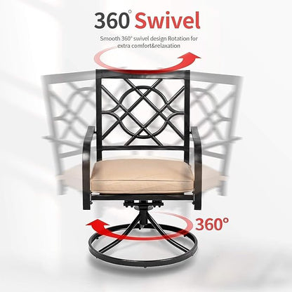 SUNCROWN 5-Piece Outdoor Dining Set Metal Swivel Cushioned Chairs Patio Furniture Sets with Steel Slat Bistro Table for Backyard, Lawn, Garden, Deck, Poolside