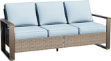 75" Patio Metal Wicker Sofa, All Weather Outdoor Rattan 3-Seat Sofa Couch with Premium Cushions & Rectangular Framed - Photo 1