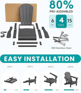 SERWALL Folding Adirondack Chair with Cup Holder Set of 2, All Weather Adirondack Chairs - Photo 5