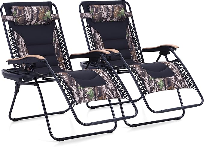 MAISON ARTS Oversized XXL Padded Zero Gravity Lawn Chairs Set of 2 Foldable Recliners Anti Gravity Lounge Chairs 30" - Photo 1