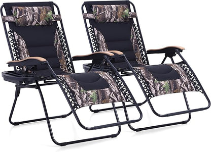 MAISON ARTS Oversized XXL Padded Zero Gravity Lawn Chairs Set of 2 Foldable Recliners Anti Gravity Lounge Chairs 30" Wide Seat Outdoor Camp Chairs for Poolside Yard,Support 400lbs, Camouflage