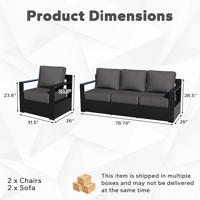 Outdoor Aluminum Furniture Set, 4-Piece Patio Conversation Set, 2 Swivel Chairs and 2 Sofa, All-Weather Metal Frame - Photo 2