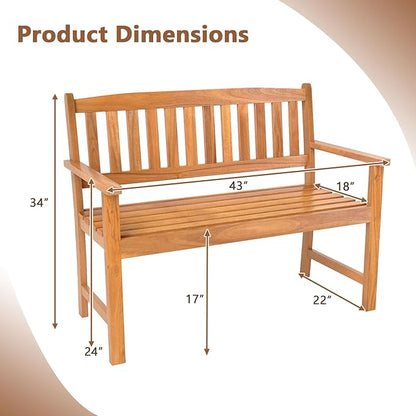 Giantex 2-Person Outdoor Bench, Acacia Wood Patio Bench w/Ergonomic Backrest, Comfortable Armrests & Curved Seat, Garden Bench for Backyard, Patio, Deck, Porch, 800 Lbs Weight Capacity, Natural