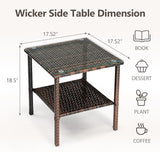 Outdoor Wicker Side Table,2-Layer Patio Rattan Garden Coffee End Square Table with Glass Top (Brown) - Photo 3