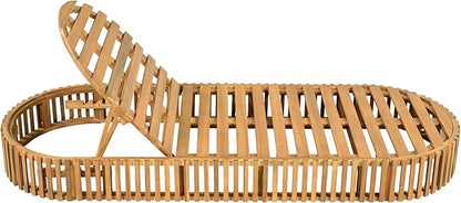 Merax Acacia Wood Chaise Lounge Set of 4 with Curved Cushion, Outdoor Sun Lounger for Patio, Poolside and Garden, Teak Finish Wood Recliner, 80.8" L, Supports 300 lbs, Cream