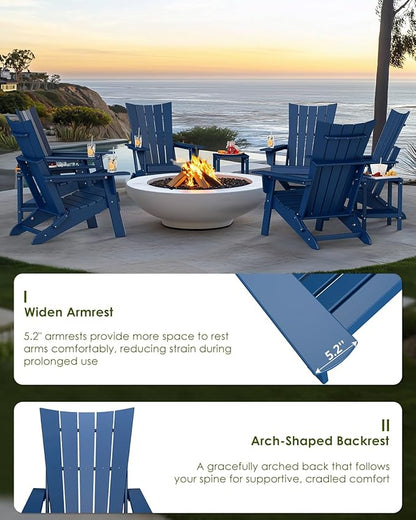 GREENVINES Folding-Adirondack-Chairs-Set-of-2 | HDPE Plastic | Arch Series | Fire Pit Chair | All Weather | for Outdoor Patio Deck Backyard Poolside | Blue