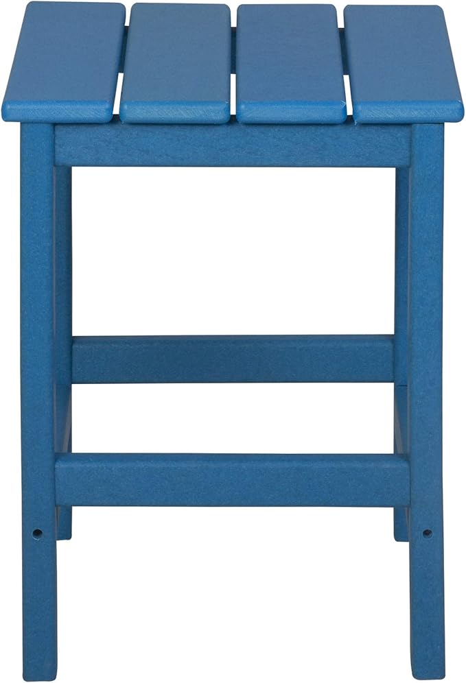 WO Home Furniture 3pc Set - HDPE Poly Adirondack Chair with Ottoman/Footrest and Square Side Table, All Weather and UV Resistant for Outdoor Patio Backyard, Garden, Pacific Blue