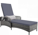 HAPPYGRILL Patio Rattan Chaise Lounge, Outdoor PE Wicker Sun Lounger with Adjustable Backrest, Cushion & Pillow - Photo 1