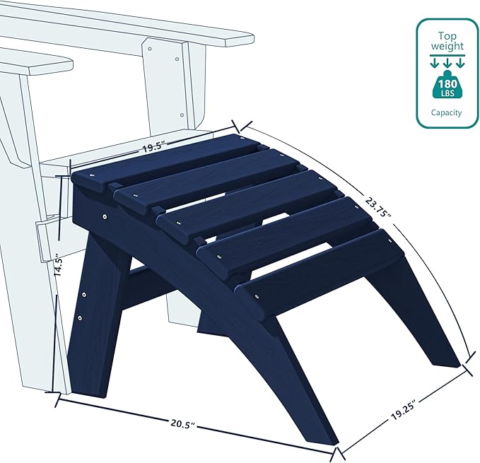 Plawdlik Folding Ottoman for Adirondack Chair–HDPE All-Weather Footrest for Outdoor Use, Garden & Poolside– Anti-Cracking, Fade-Resistant, Easy Assembly–Navy