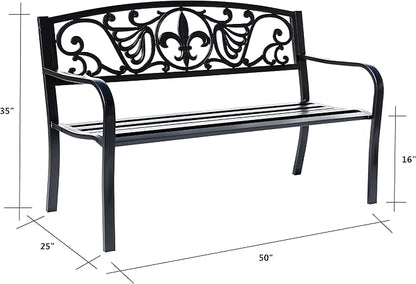 Hi-Line Gift Ltd. Sleek Black - Steel and Cast Iron Garden Bench in Timeless Black