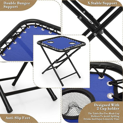 Athena Collection Zero Gravity Outdoor Lounge Chair Set of 2 with Side Table, 29" Width Pool Lounge Lawn Chairs Reclining with Cup Holder, Outdoor Chaise for Beach Patio Backyard Outside, Blue