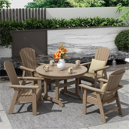 Costaelm Outdoor Adirondack Chair, HDPE Patio Balcony Chairs, Portside Seashell Nautical Curveback Adirondack Chair and Fire Pit Chairs, Weathered Wood