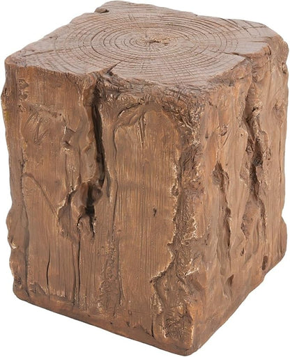 Outdoor Side Table, 15"x15" Tree Stump End Table with Realistic Wood Grain, Weather-Resistant Accent Table for Patio Garden Balcony, Rustic Brown Plant Stand & Drink Holder