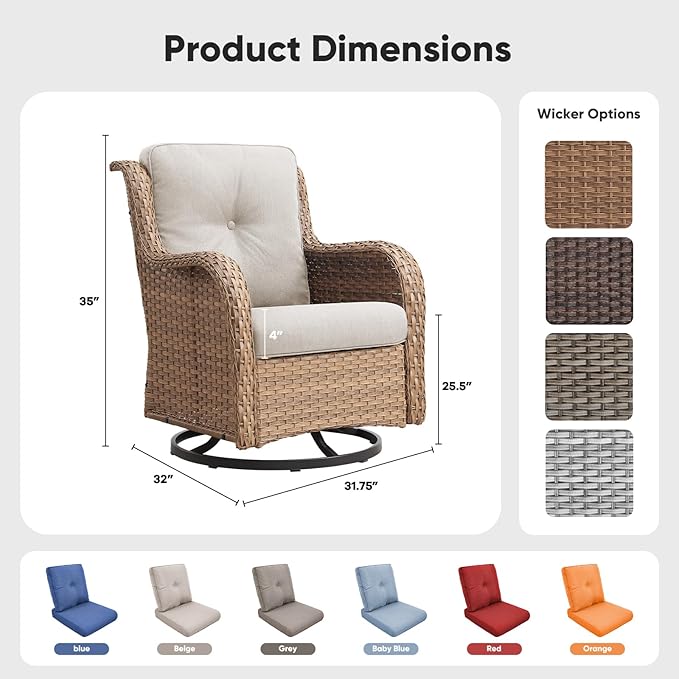 Belord Outdoor Swivel Chairs Set of 2, Patio Wicker Rocker Chairs, All Weather Patio Conversation Furniture Set - Photo 2