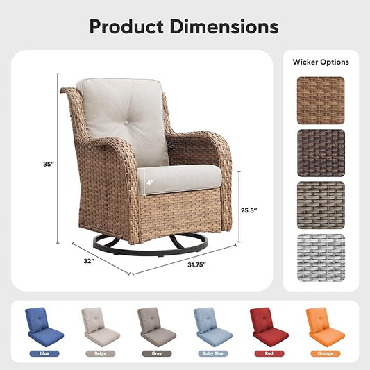 Belord Outdoor Swivel Chairs Set of 2,Patio Wicker Rocker Chairs,All Weather Patio Conversation Furniture Set, Ideal for Porch Balcony Deck Yard, Yellow Wicker/Beige