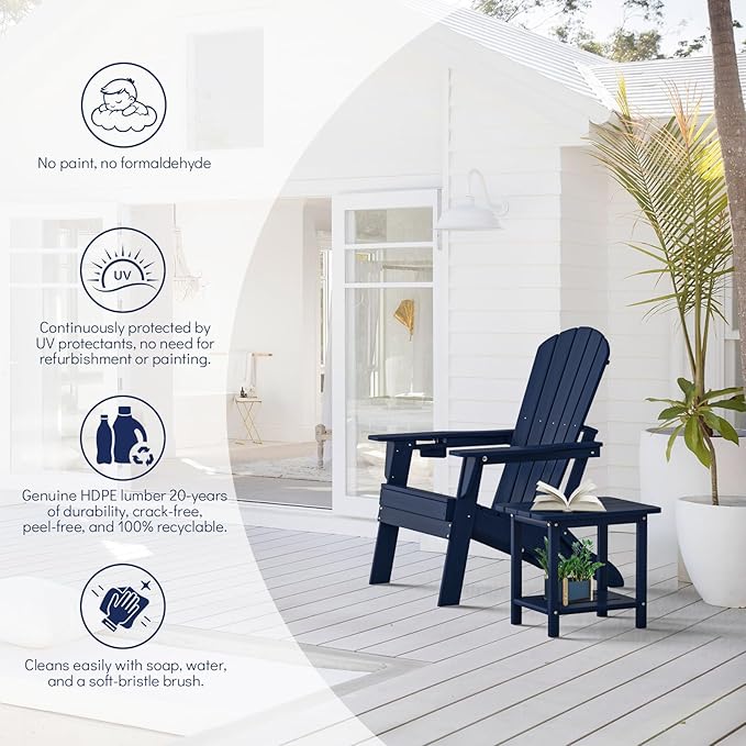Plawdlik Folding Adirondack Chair, SGS Tested, Wooden Textured with Cup Holder - Photo 5
