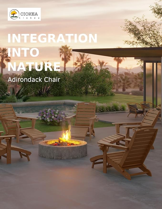 Ciokea Folding Adirondack Chair with Retractable Ottoman Fire Pit Patio Chair with Pull Out Foot Rest Weather Resistant - Photo 4