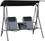 Outsunny 2-Seat Patio Swing Chair, Outdoor Canopy Swing Glider with Pivot Storage Table, Cup Holder, Adjustable Shade - Photo 1