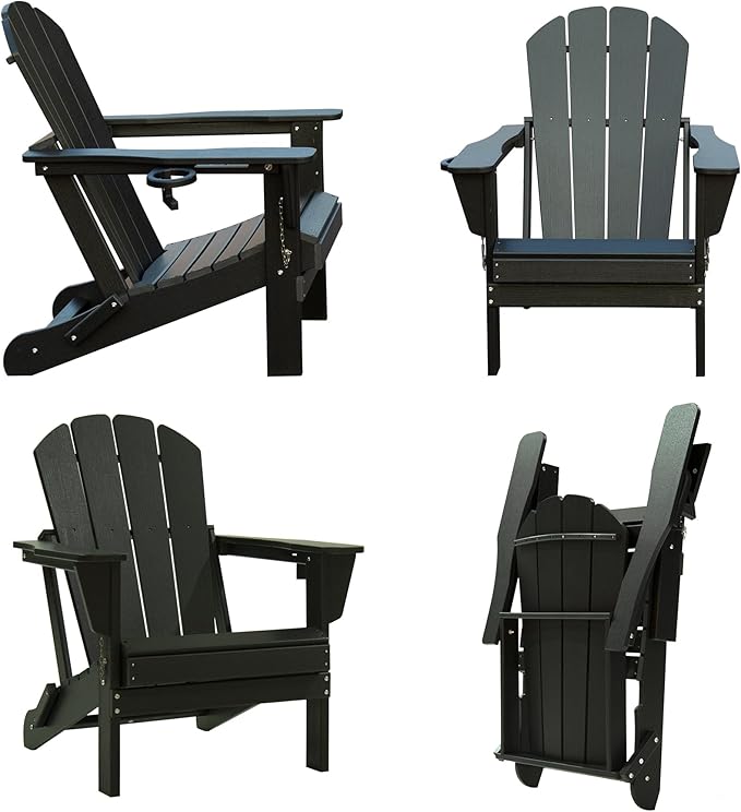 Domi Folding Adirondack Chair, HDPE Adirondack Chair with Cup Holder - Photo 8
