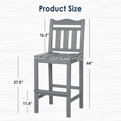nalone Outdoor Bar Stool, HDPE Tall Adirondack Chair Bar Chair, Weather Resistance Bar Height Chairs for Balcony, Garden, Yard, Backyard (Grey, Bar Chair)