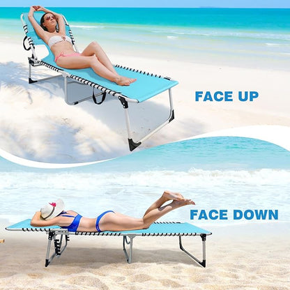 Sun Tanning Chair with Face Hole 5-Position Folding Lounge Chair Outdoor with Portable Beach Table for Poolside Sunbathing Camping Lawn Backyard