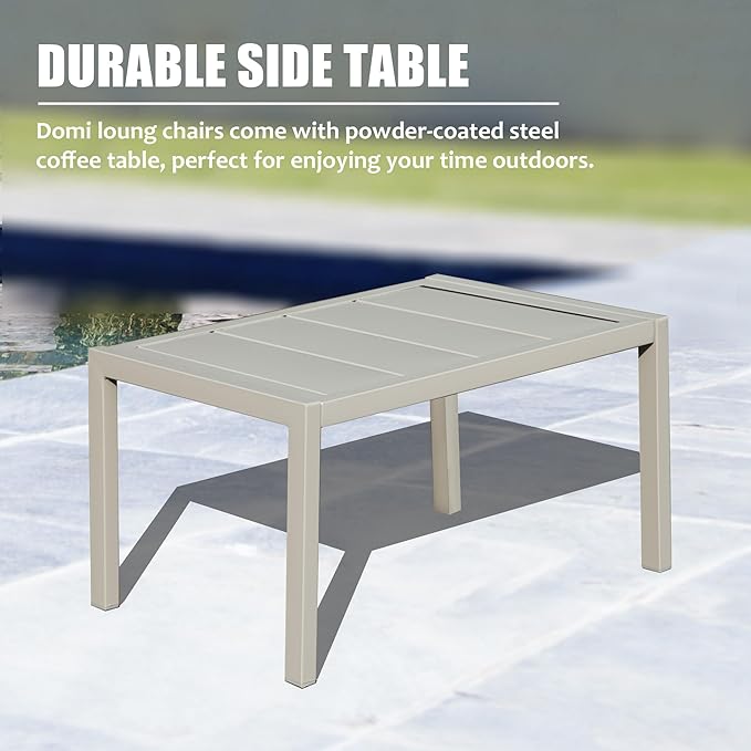 Domi Patio Chaise Lounge Set of 3, Aluminum Pool Lounge Chairs with Side Table - Photo 7