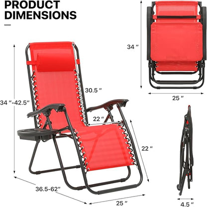 MoNiBloom Zero Gravity Chair Outdoor Folding Patio Lounge Chair for Outside Reclining Lawn Chair Recliner Beach Chair for Adults, Red