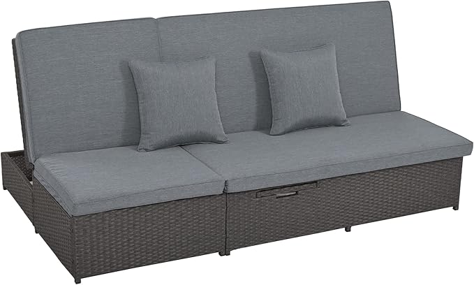 Harper & Bright Designs Garden Outdoor Chaise Lounge, Patio Pool Lounge Chairs for Outside, Wicker Rattan Reclining Folding Pool Lounger with Adjustable Backrest and Removable Cushions,Gray