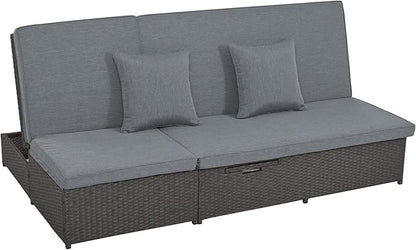 Harper & Bright Designs Garden Outdoor Chaise Lounge, Patio Pool Lounge Chairs for Outside, Wicker Rattan Reclining Folding Pool Lounger with Adjustable Backrest and Removable Cushions,Gray