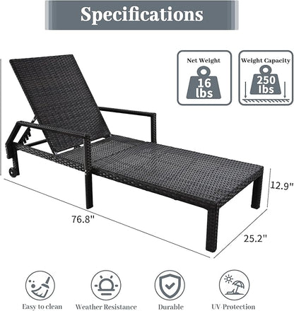 Outdoor Chaise Lounge Chair - Low-Maintenance, All-Weather Rattan Adjustable Recliner for Pool, Patio & Garden (2)