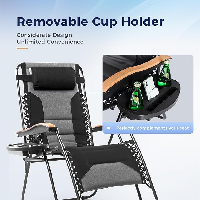 MAISON ARTS Oversized XXL Padded Zero Gravity Chair Set of 2, 30" Wide Seat Foldable Patio Recliner - Photo 5