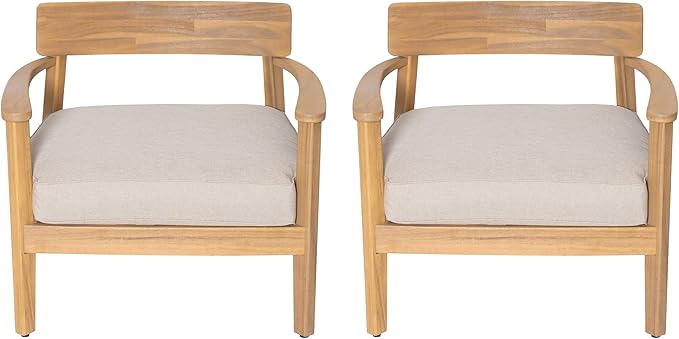 Christopher Knight Home Manny Acacia Wood Patio Accent Chair Set of 2, Wooden Lounge Chair Outdoor - Photo 4