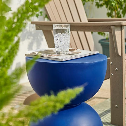 Glitzhome Outdoor Side Tables Set of 2, Heavy Duty Patio Sturdy Faux Terrazzo Decorative Garden Stool Planter Stand for Indoor Covered Outdoor, 17.75" H, Cobalt Blue